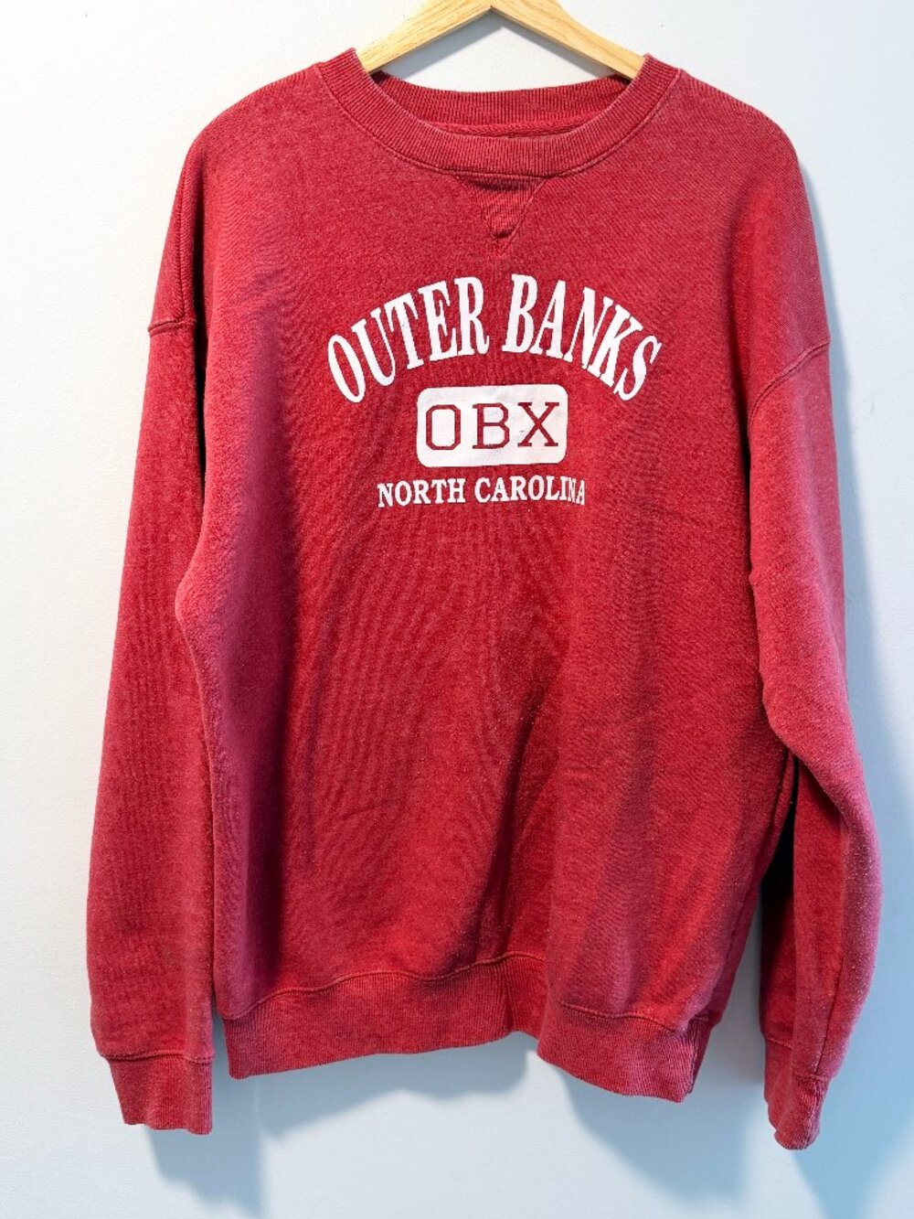 Outer Banks Authentic OBX Sweatshirt Red Crewneck Graphic Pullover Women L